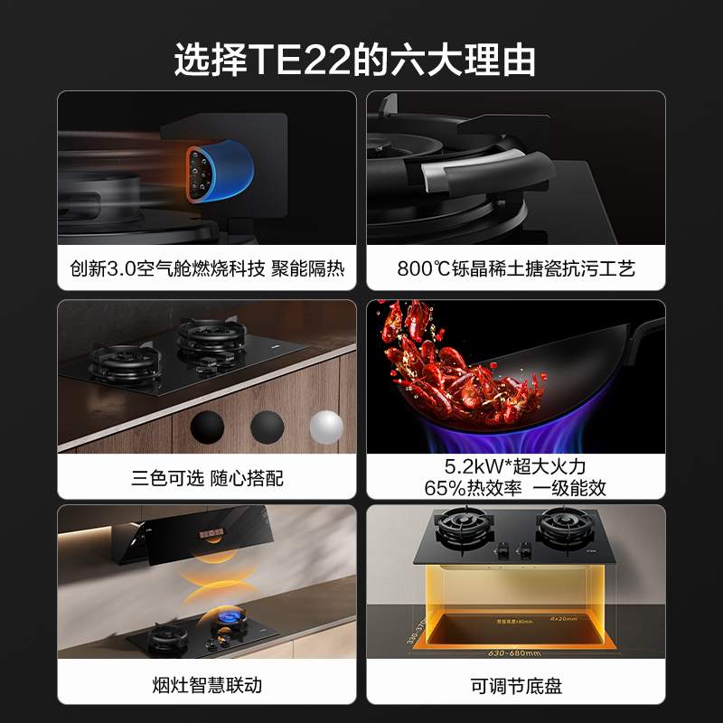 方太(FOTILE)燃气灶灰色5.2kW煤气灶 方太燃气灶嵌入式 单灶具 天然气灶大火力 双眼灶台 煤气炉TE22-G