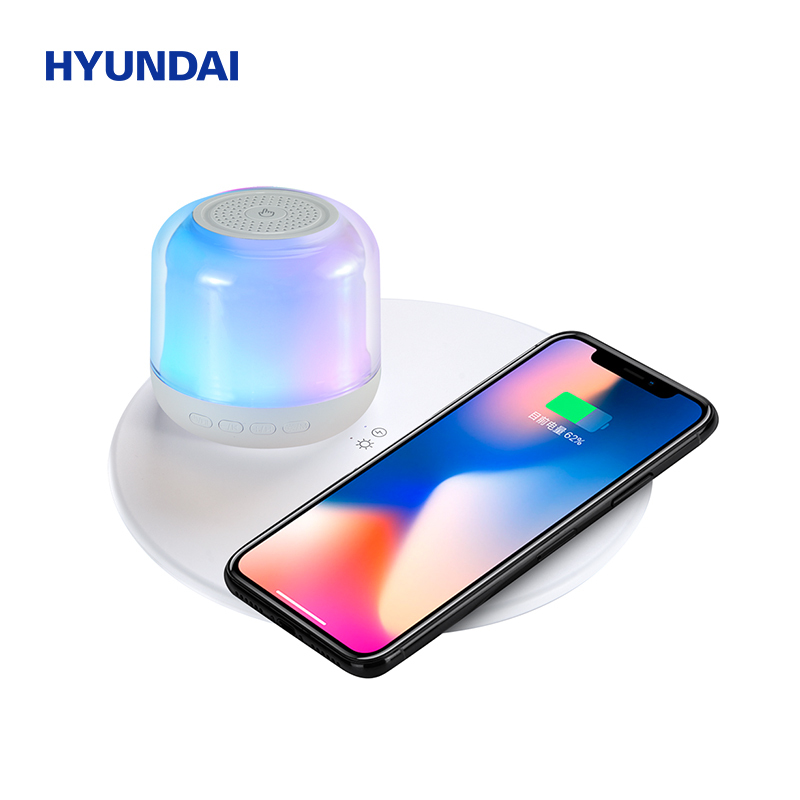 HYUNDAI 时尚炫彩磁吸夜灯无线充音箱卧室创意床头小夜灯YH-F020 木纹色