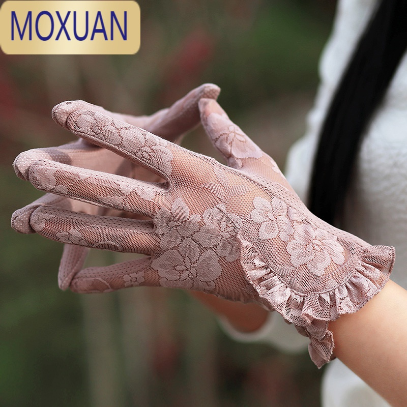 MOXUAN蕾丝手套女士夏季骑车开车性感触屏防晒短款透气薄款防滑