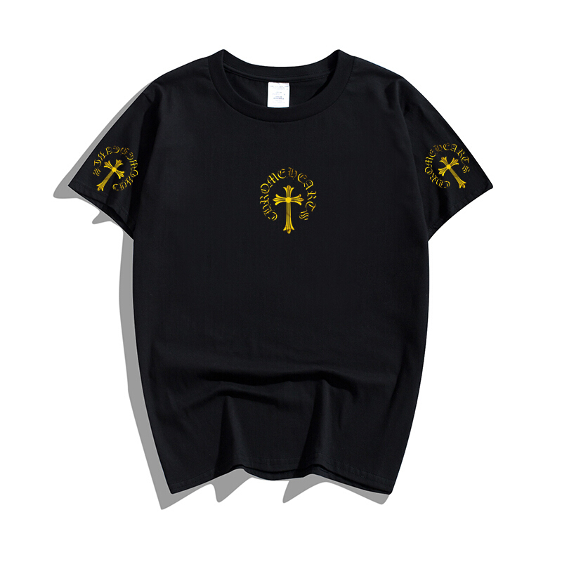 男生短袖潮流百搭bf风欧美潮牌ins克罗心马蹄印梵文t恤女情侣装夏