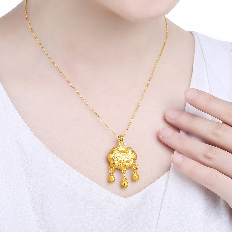 周六福(zhouliufu)3d硬金平安如意锁儿童黄金吊坠宝宝金锁定价足金饰
