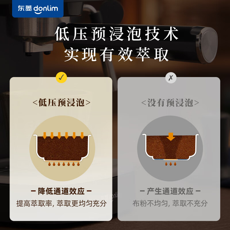 东菱(DonLim)咖啡机家用 意式浓缩半自动咖啡机 温度可视 20bar高压萃取 蒸汽打奶泡 DL-6400 钛金灰高清大图