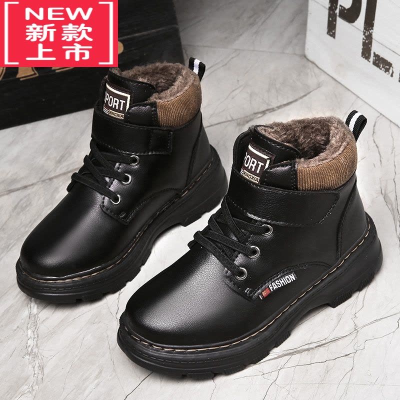 可莉允男童雪地靴冬季鸿星鸿尔克防水防滑加绒加厚大棉鞋儿童棉靴马丁靴图片