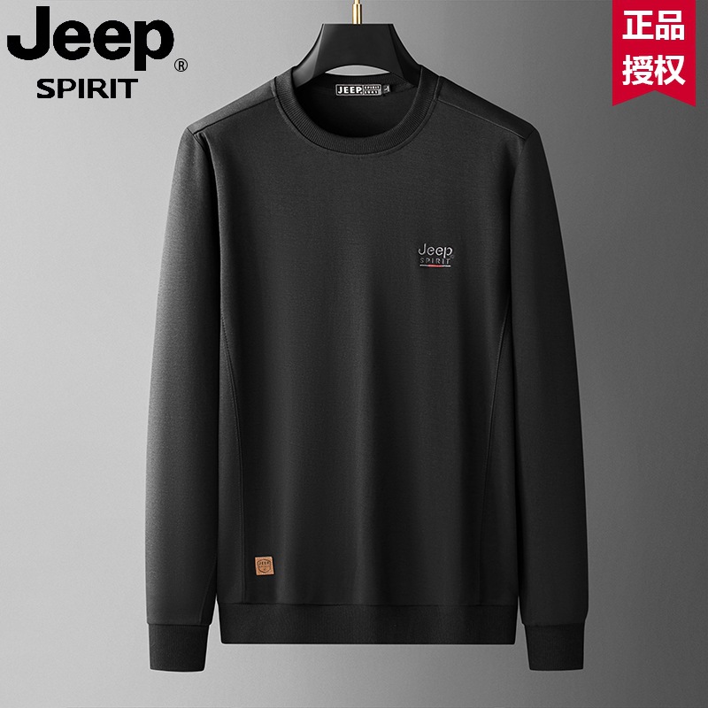 JEEP吉普男士新款套装男款秋季长袖保暖透气商务潮 黑色上衣 XL