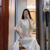 司藤同款蚀骨旗袍2021年新款女夏改良版连衣裙法式年轻款少女收腰 杏色 S