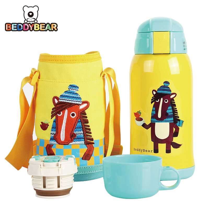 杯具熊 beddybear 母婴幼儿童 316不锈钢大容量两盖保温壶便携式背带宝宝水杯直饮吸管两用杯学饮杯 经典款-小马高清大图