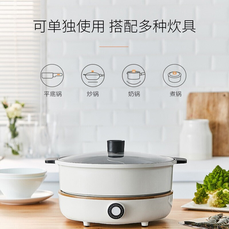 九阳 C21-HG3 4.5L大容量 电火锅 家用鸳鸯锅涮肉火锅 电磁加热炖煮煎炸蒸多功能高清大图
