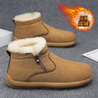 大码冬季加绒雪地靴男靴防寒低帮东北棉靴套脚拉链男鞋保暖 L-BW21驼色 43