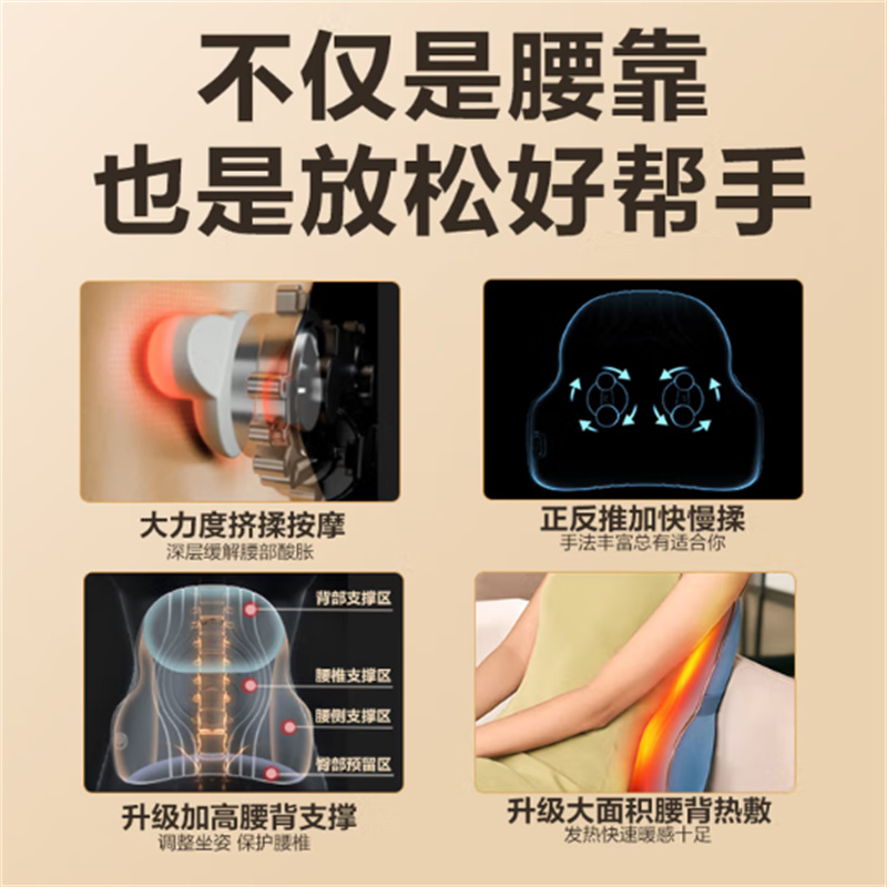 skg T3二代 腰部按摩仪 护腰椎热敷推揉按摩器全身肩颈腿背多功能腰靠垫枕送男女友便携出游生日礼物高清大图