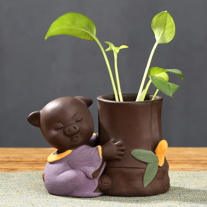 常生源 茶具 茶道六君子 紫砂茶宠 彩砂陶笔筒 盆栽 家居摆件 祝你平安茶道