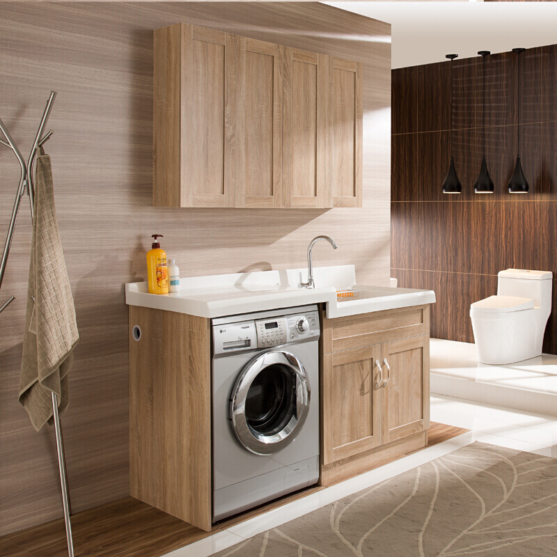 伴侣滚筒洗衣机柜组合实木高低盆洗衣柜带搓板洗衣池阳台落地式安心抵