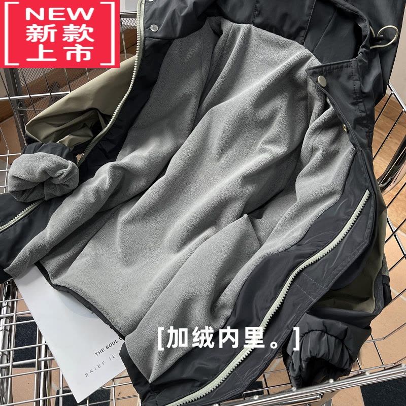 可莉允男童拼接工装外套冬装棉服儿童加绒冲锋衣韩版中大童加厚棉衣夹克图片