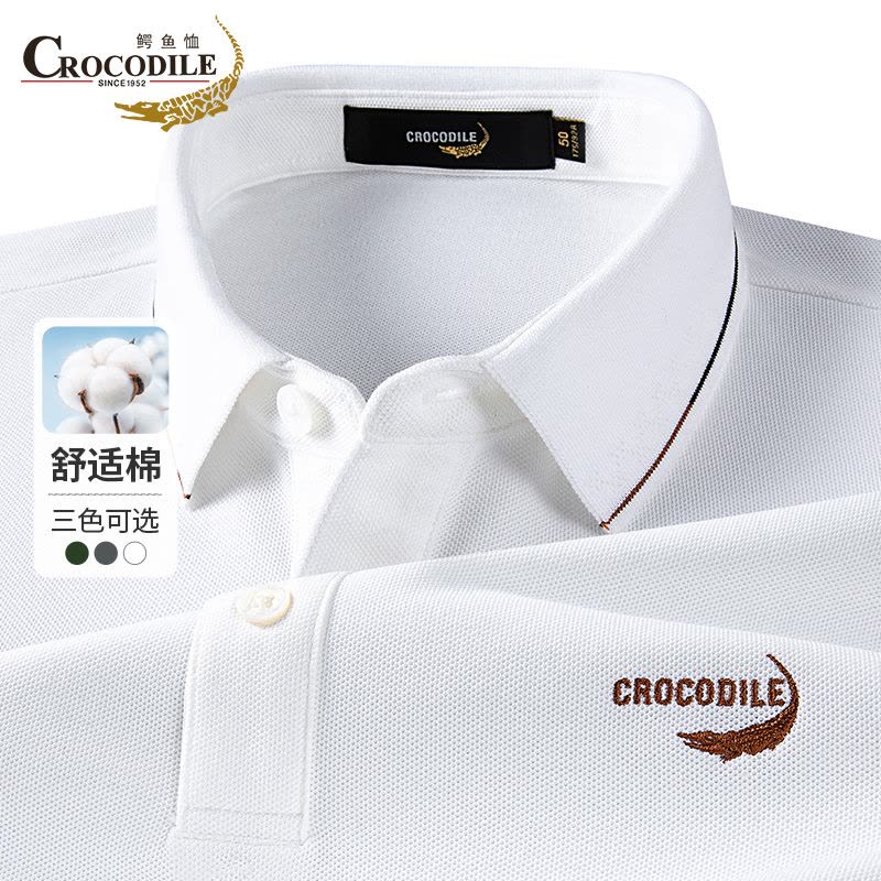鳄鱼恤CROCODILE 男士长袖POLO衫纯色商务百搭爸爸装T恤图片