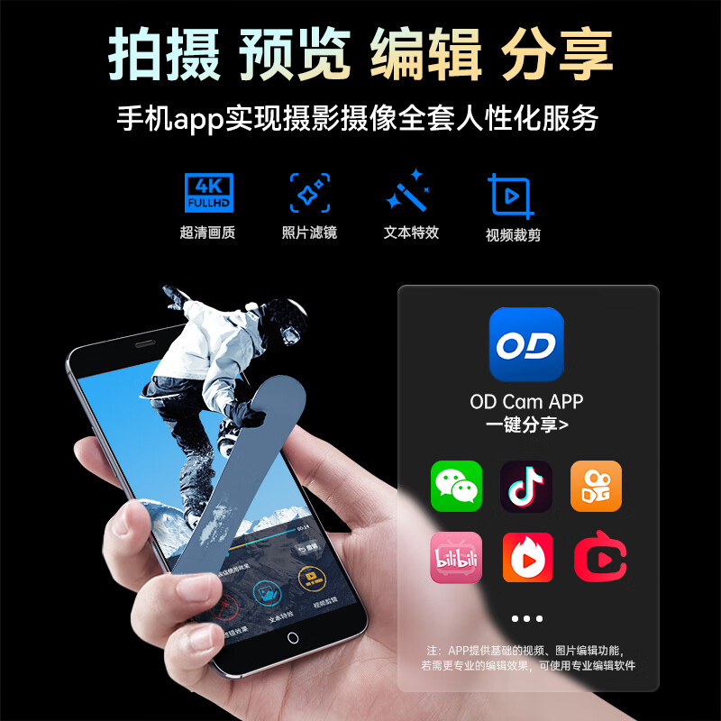 欧达 头戴式智能运动摄像机 高清户外照相机 骑行记录仪防抖拍照高清拍摄 EP6-plus标配高清大图
