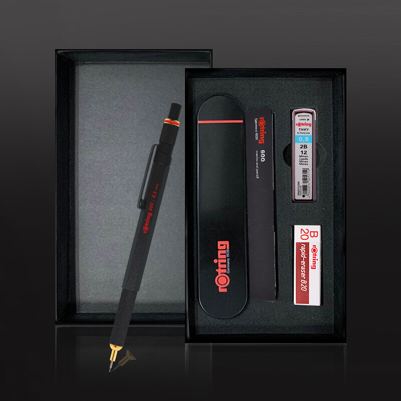 红环(rOtring)自动铅笔 专业绘图工具 金属笔身伸缩笔头800系列 黑色0.5mm黑色礼盒装