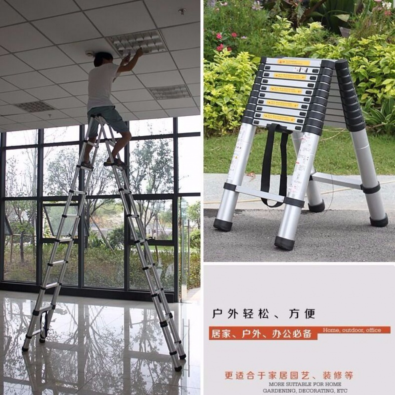 伸缩梯子1-8米带钩子单面一字伸缩梯家用梯升降楼梯工程梯折叠梯 单面一字直梯4.2米+钩子