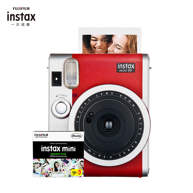 富士(FUJIFILM)INSTAX 拍立得 相机 一次成像胶片相机mini90 典藏红 套餐三(含50张相纸)