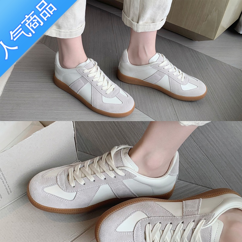 SUNTEK内增高羊皮德训鞋女百搭休闲平底系带小白鞋厚底学院风板鞋女高清大图