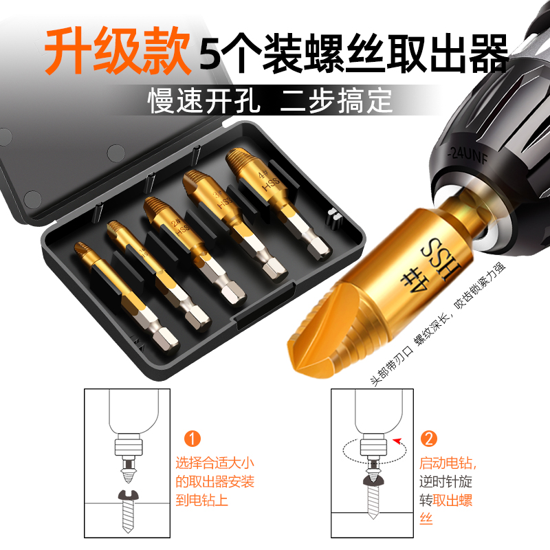 森美人断头螺丝取出器取断丝丝锥取丝器滑丝反丝内丝断丝取出器 [收藏加购送麻花钻]标准款4241五件套高清大图