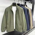 男士户外通勤外套夹克男秋季新款立领拉链纯色休闲防风衣男 M 军绿
