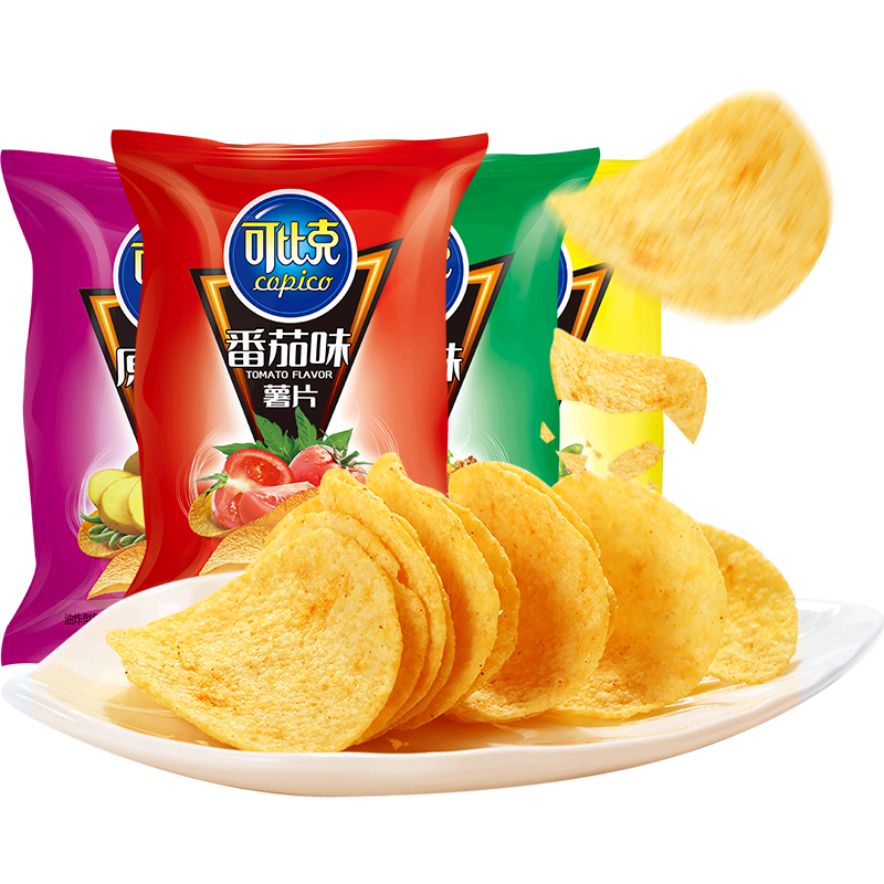 可比克薯片随机口味膨化零食品烤土豆片办公室休闲小吃薯条32g*5包高清大图