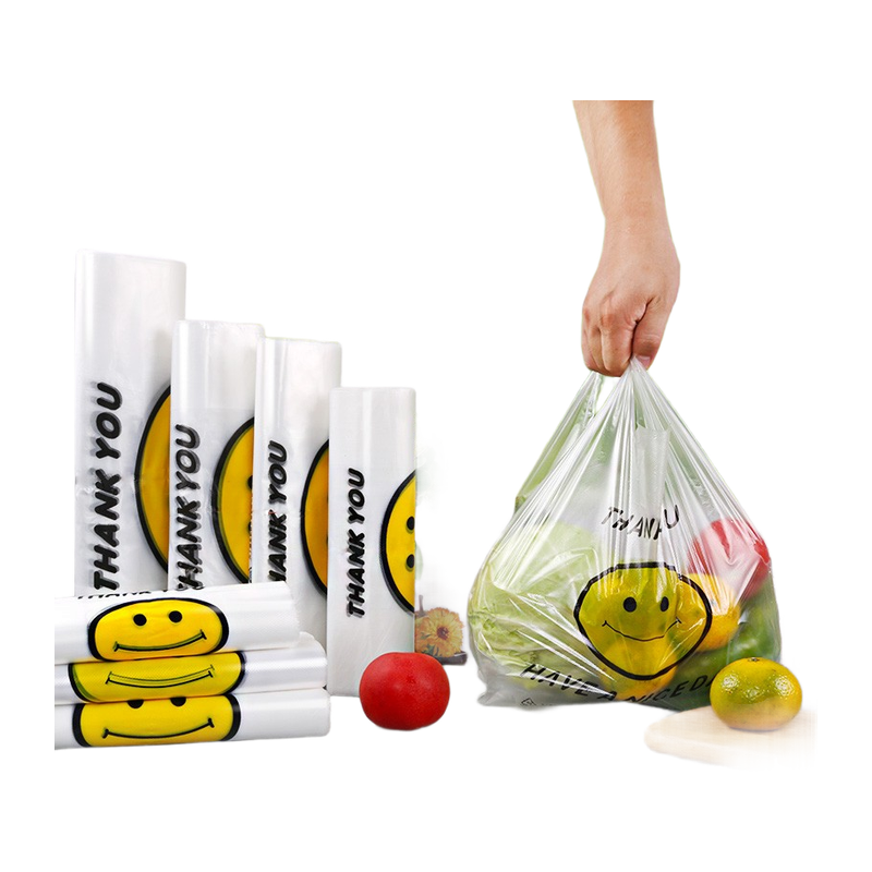 鸣固LC8313 塑料袋透明笑脸手提塑料袋背心食品方便购物打包装笑脸袋子 加厚(五丝35*54/2包50只)