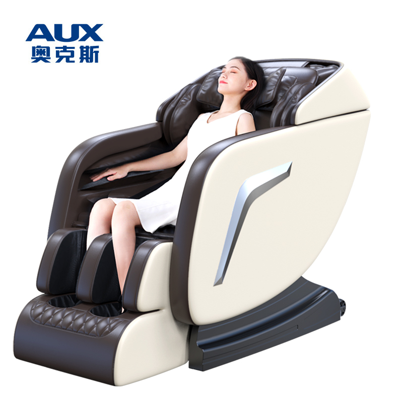 AUX/奥克斯豪华按摩椅M2家用全身全自动太空悬浮舱深V零重力小型多功能老人电动沙发颈椎肩腰背部智能揉捏器 高配白棕色