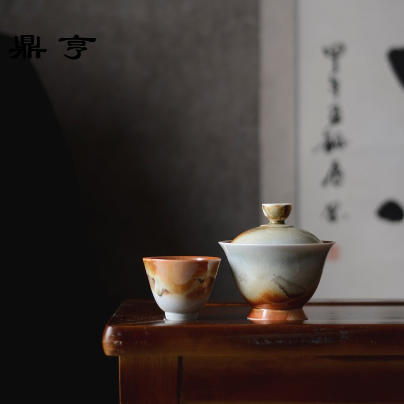 鼎亨高品质纯手工盖碗茶杯景德镇白瓷柴烧色功夫茶具茶碗薄胎三才