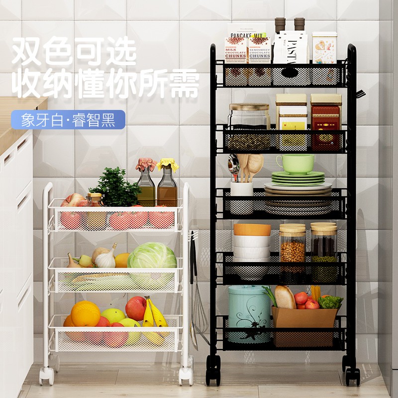 厨房置物架可移动卧室带轮收纳架子落地多层小推车零食架家用储物收纳层架 三维工匠高清大图