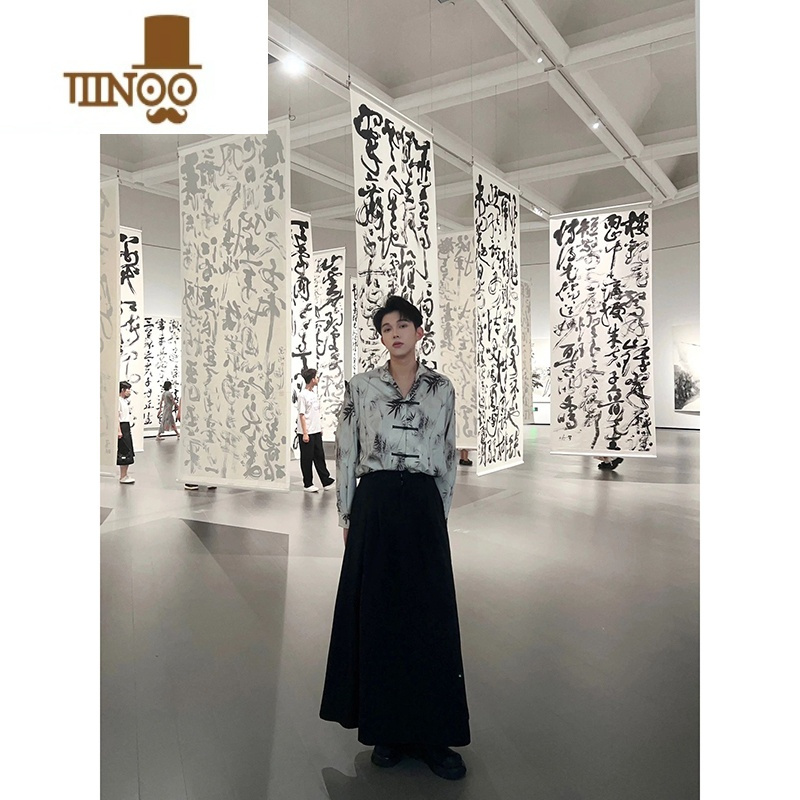 YANXU新中式男装国风盘扣立领衬衫感长袖冰丝衬衣改良唐装防晒外套