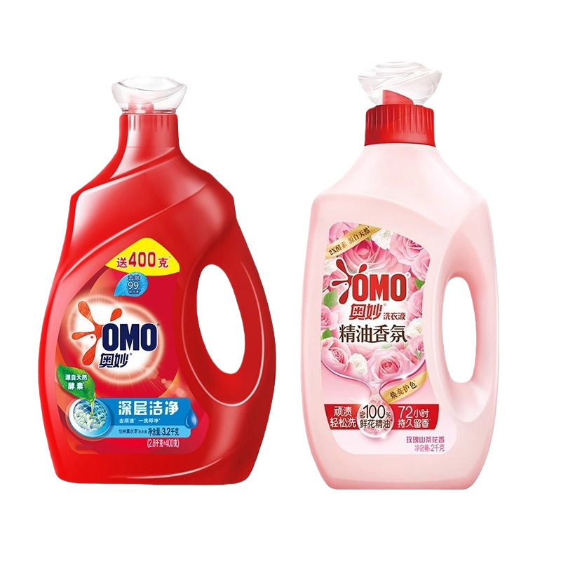 奥妙玫瑰山茶花洗衣液2kg+深层洁净洗衣液3.2kg