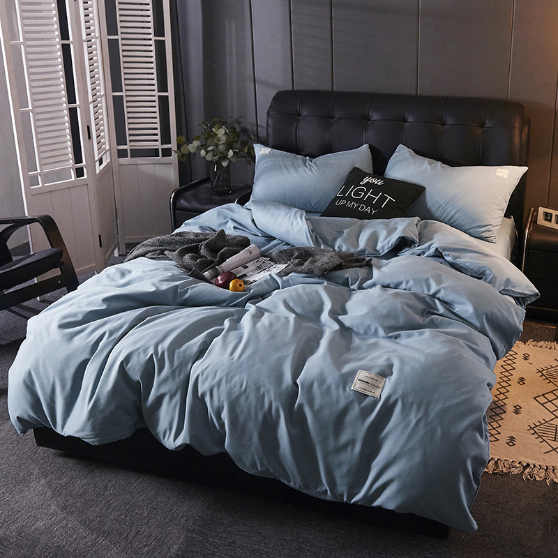 美帮汇酒店床上用品四件套民宿床单北欧1.5m床笠铺盖三件套学生寝室 蔚蓝 床笠款：1.8床四件套【被套适合220*240被芯】