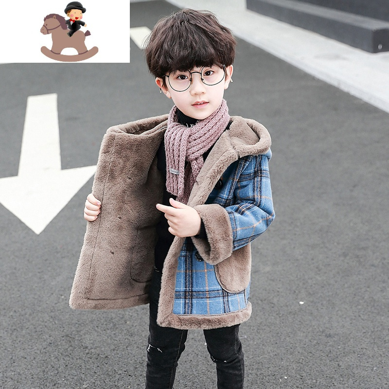 yuebin男童毛呢外套秋冬2020新款洋气男童装儿童加绒加厚呢子大衣韩版