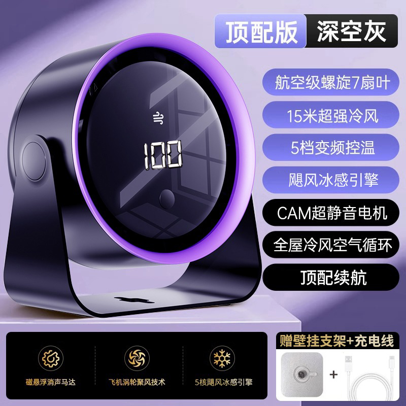 2025新款桌面风扇办公室桌上静音制冷小风扇壁挂式厨房专用电风扇 【深空灰】顶配续航❄充插两用❄高速聚能引擎❄15米广角送风