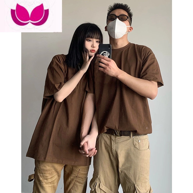 七斓美式潮牌纯色情侣打底衫男vintage复古高街T恤宽松短袖上衣女