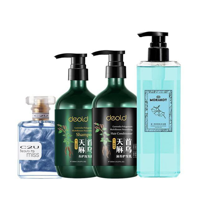 洗发水+护发素+沐浴露+香水 递欧 天麻首乌滋养洗养护四合一套装