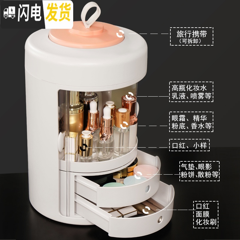 三维工匠网红化妆品抽屉式收纳盒防尘家用宿舍大容量口红护肤品桌面置物架高清大图