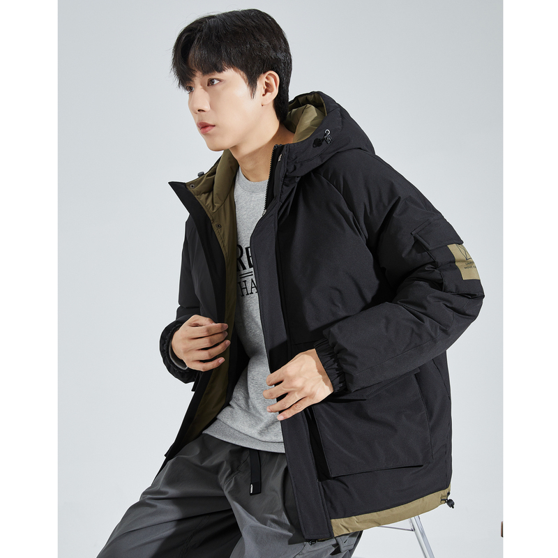 唐狮冬季新款羽绒服男撞色拼接宽松短款连帽保暖加厚外套潮流