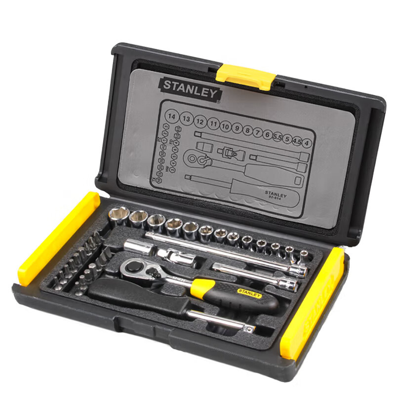 史丹利(STANLEY)工具套装汽修机修组合工具 棘轮扳手组工具组工具箱套装35件套1/4英寸 94-691-22高清大图
