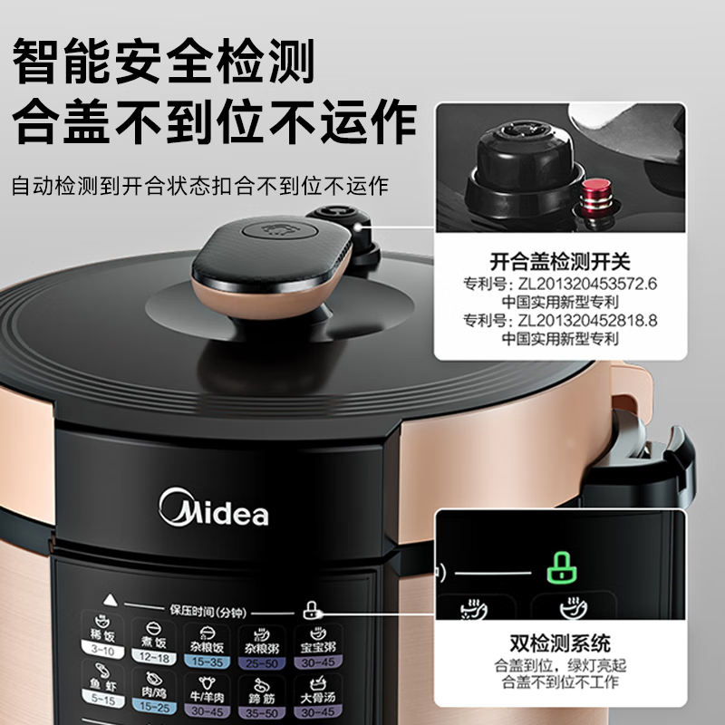 美的(Midea)电压力锅 家用5L双胆 大容量多功能电高压锅 YL50X3-102高清大图