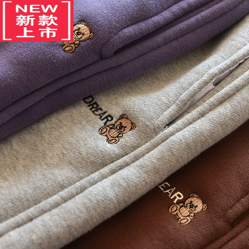 可莉允一体羊驼绒男女童保暖加厚休闲裤儿童韩版字母小熊保暖休闲棉裤冬保暖裤