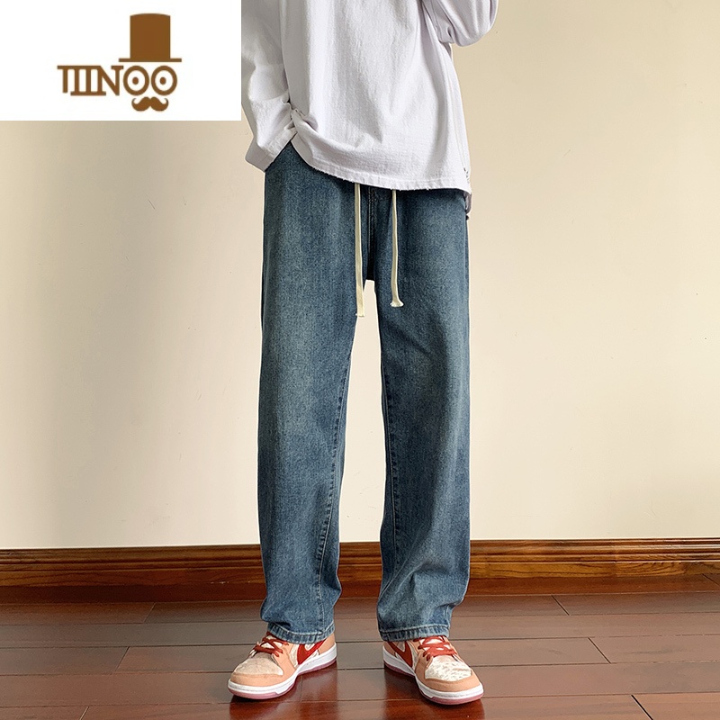 YANXU秋季新款水洗直筒牛仔裤男宽松ins潮流百搭休闲高街潮牌阔腿长裤高清大图