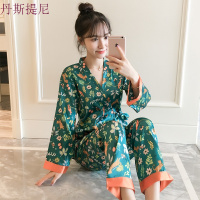 日式和服睡衣女秋夏冰丝长袖甜美可爱仿真丝绸薄款春秋家居服套装