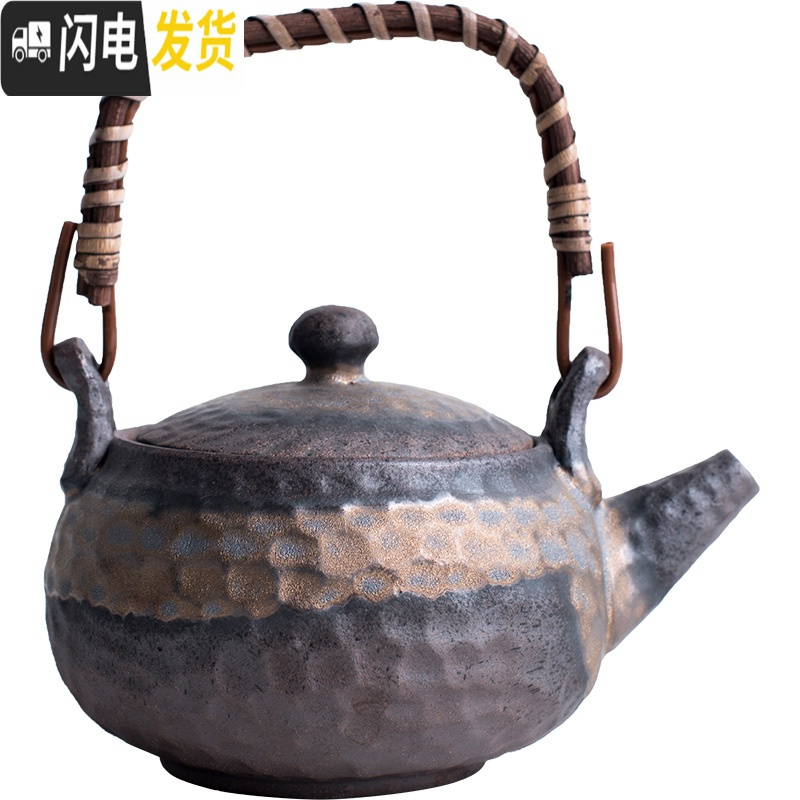 三维工匠粗陶创意鎏金茶壶家用陶瓷手造单壶功夫茶具茶道配件煮茶壶 鎏金梅花壶高清大图