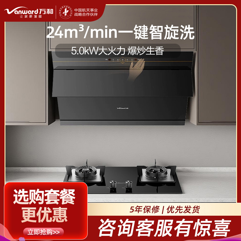 万和(Vanward)24m³吸力侧吸抽排油烟机5.0KW燃气灶套装DJ738 Pro+JZT-B6L60天然气烟灶套装