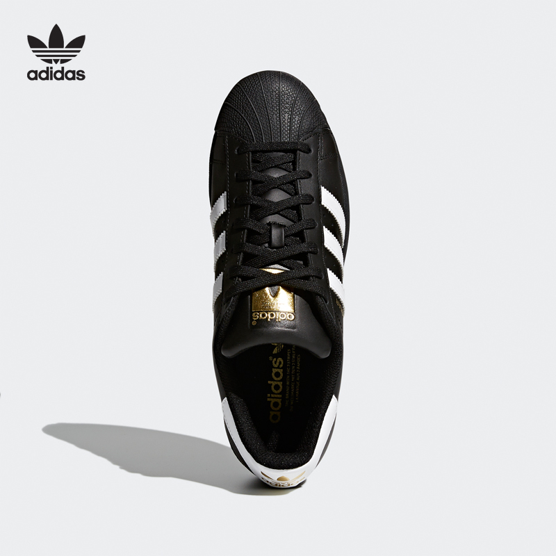 adidas阿迪达斯经典款SUPERSTAR三叶草黑白金标贝壳头百搭男女鞋防滑耐磨低帮系带板鞋情侣休闲运动鞋B27140