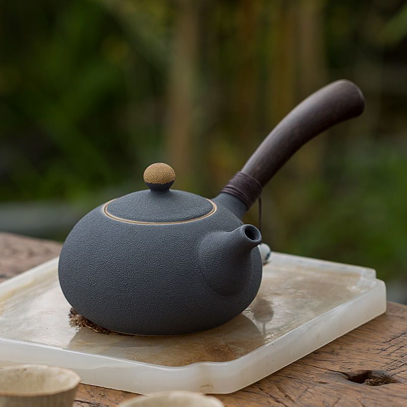苏宁放心购汝窑手工侧把壶 木柄日式茶壶家用泡茶器陶瓷简约功夫茶具单壶