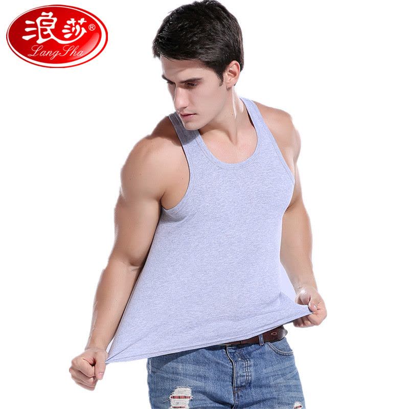 浪莎langsha男士纯棉背心男纯色四季无袖工字型修身型运动打底汗衫1件图片
