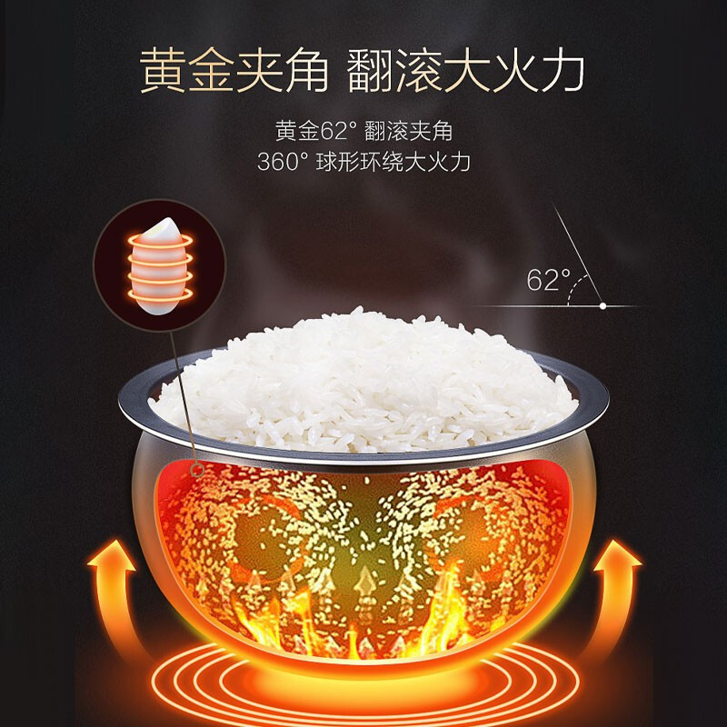 苏泊尔(SUPOR) 电饭煲SF50FC973 家用 5升蓝钻球釜烘焙发面柴火饭智能预约电饭锅 不粘耐磨 金属拉丝机身