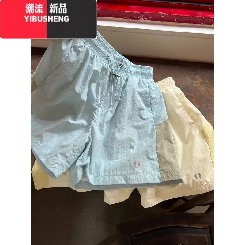 YIBUSHENG小个子高腰浅蓝色松紧腰休闲短裤女季运动健身直筒五分阔腿裤子 浅蓝色优质版 M